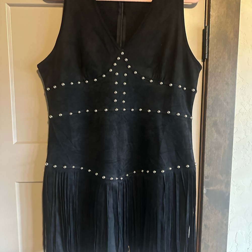 Lucky & Blessed Black Fringe Dress with Studs
